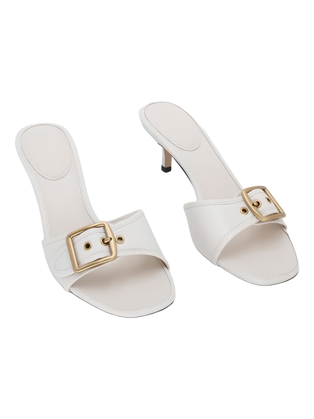 COACH Margot Leather Buckle Kitten Heel Sandals Chalk Size 9.5B